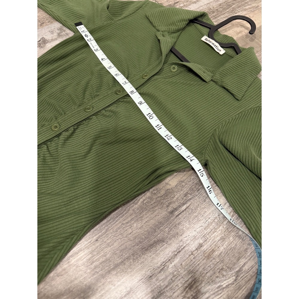 Reformation Amy Knit Green Ribbed Ruched Button Up Mini Dress Small - Picture 4 of 8